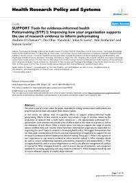 SUPPORT Tools for evidence-informed health Policymaking (STP) 2: Improving how your organisation supports the use of research evidence to inform policymaking