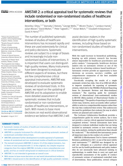 AMSTAR 2: a critical appraisal tool for systematic reviews that include ...