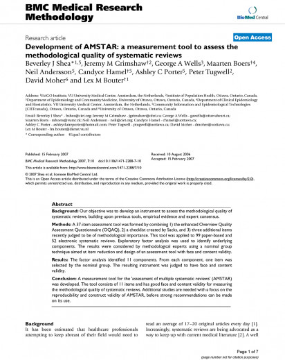 Development of AMSTAR: a measurement tool to assess the methodological ...