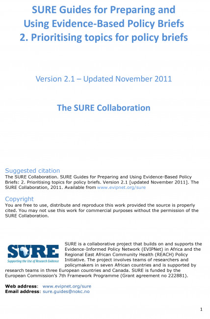 SURE Guides for Preparing and Using Evidence-Based Policy Briefs 2. Prioritising topics for policy briefs